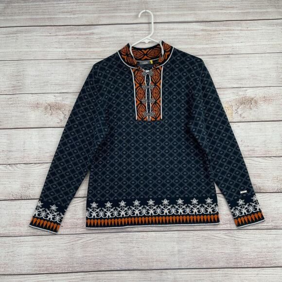 Cabela's Nordic Fair Isle with Metal Clasps Merino Wool Sweater Women's M Blue - Picture 1 of 9